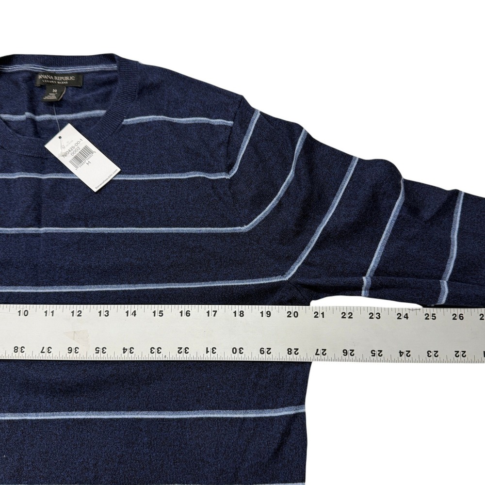 Banana Republic Silk Cotton Cashmere Striped Sweater Navy Blue Mens Medium New - Picture 6 of 11